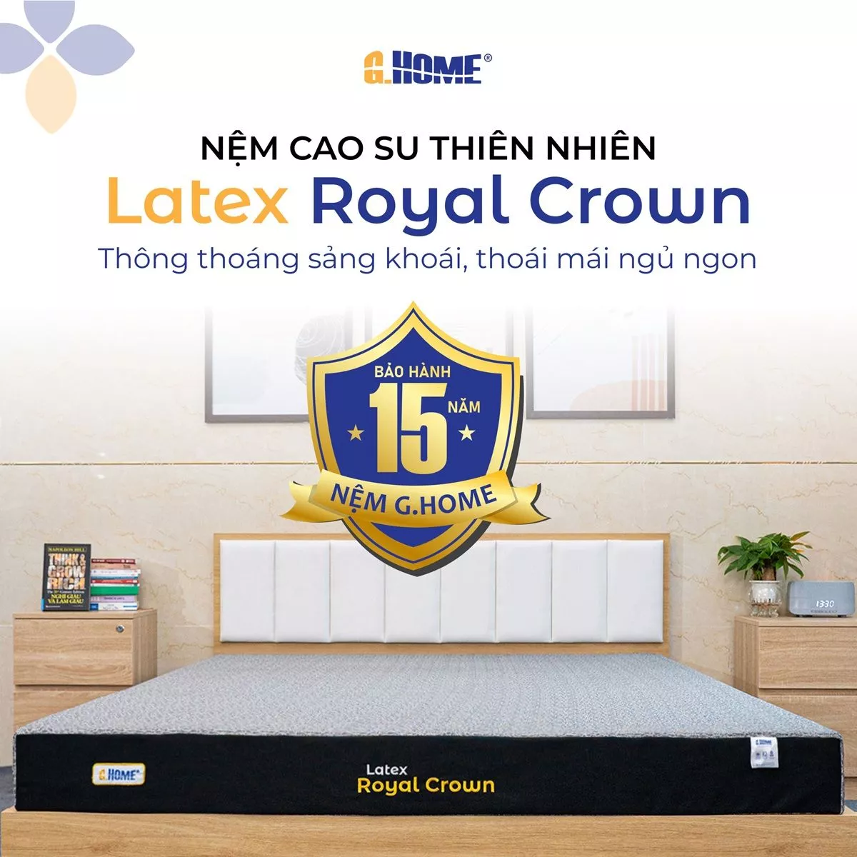 Nệm Cao Su Thiên Nhiên Hoạt Tính Latex Royal Crown