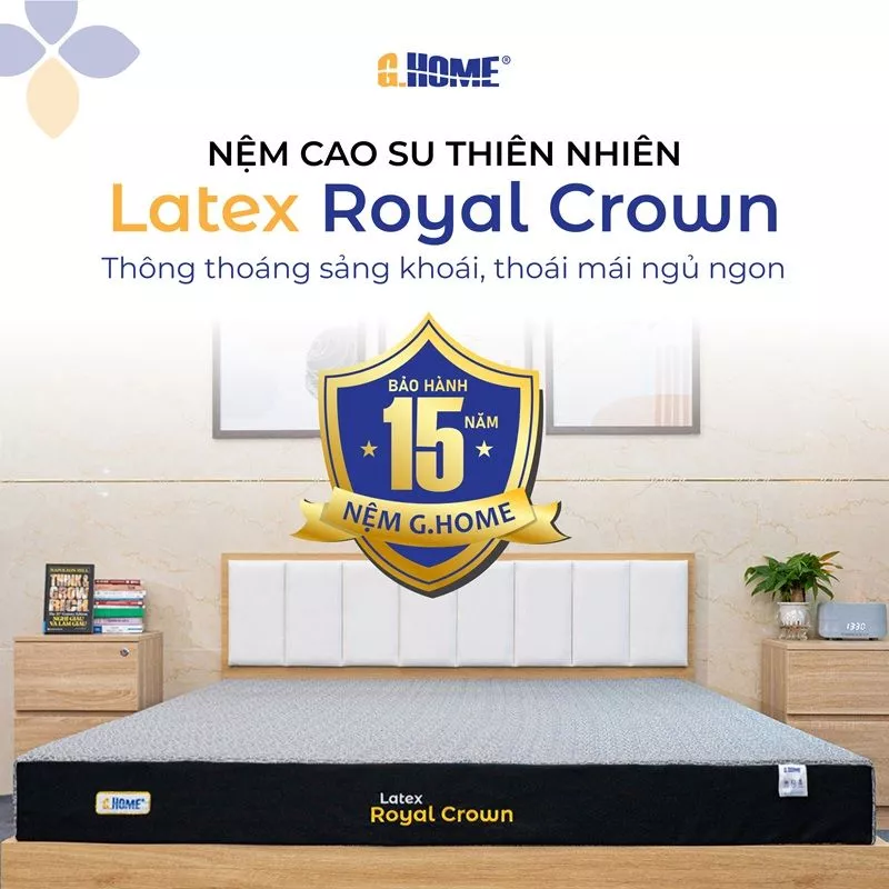 Nệm Cao Su Thiên Nhiên Hoạt Tính Latex Royal Crown