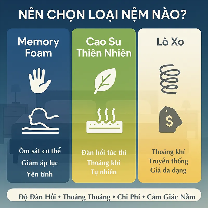 So Sánh Memory Foam Với Các Loại Nệm Khác