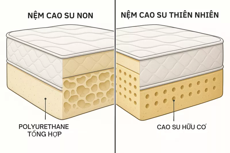 So sánh cấu trúc bên trong nệm cao su non và cao su thiên nhiên