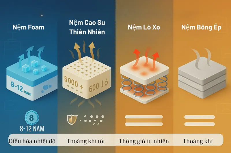 So Sánh Nệm Foam Với Các Loại Nệm Khác Về Khả Năng Giữ Nhiệt