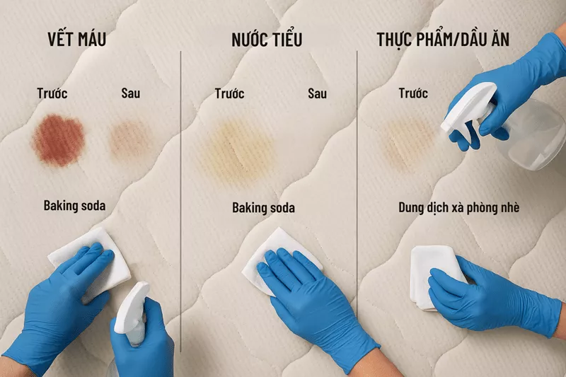 xử lý vết bẩn cứng đầu trên nệm