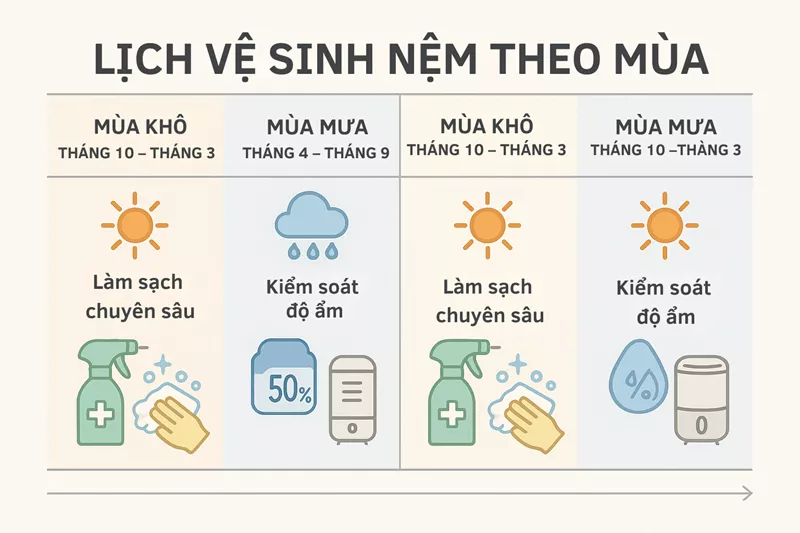 chu kỳ vệ sinh nệm theo mùa